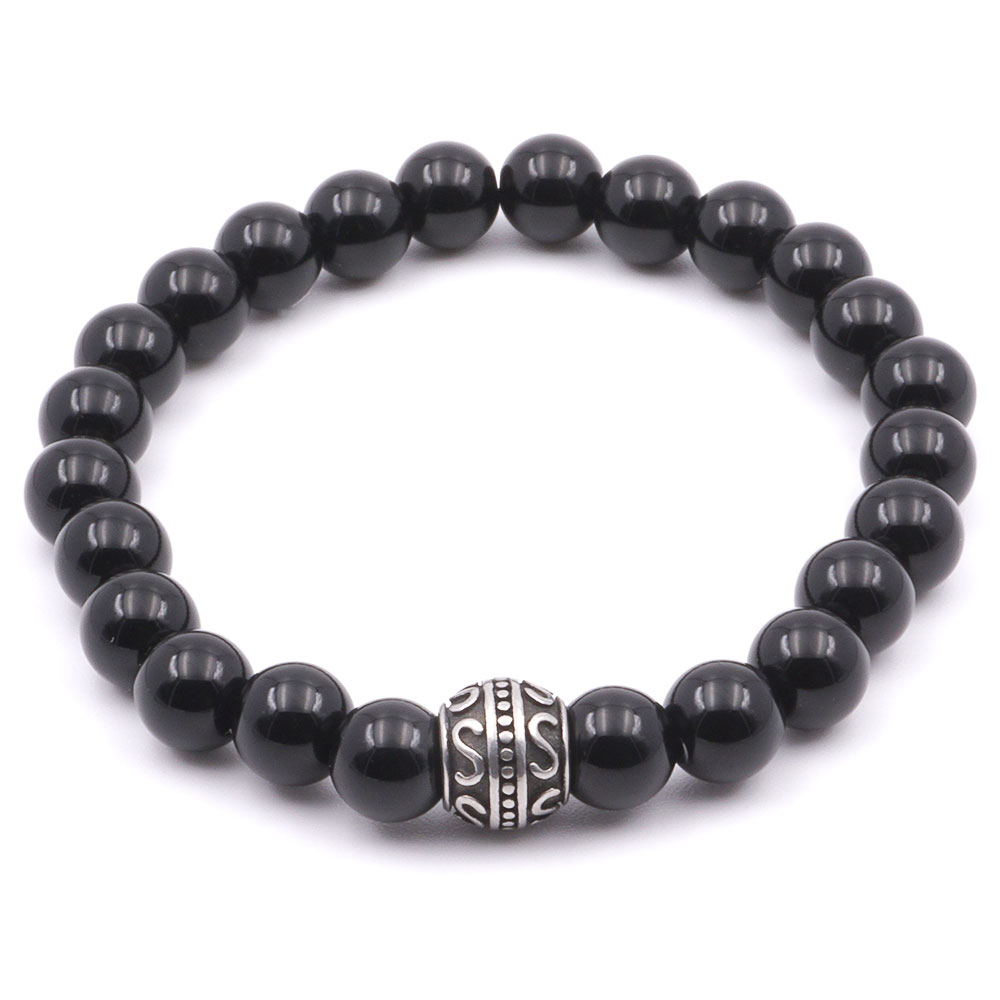 Wakanda - Ónix karkötő acél dísszel