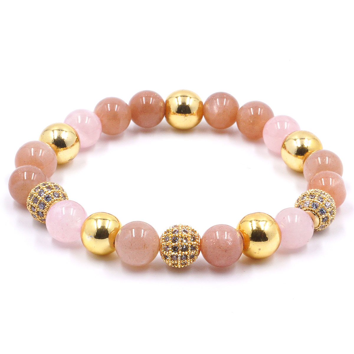 Deborah - Holdkő és Rózsakvarc karkötő cirkónia gömbökkel