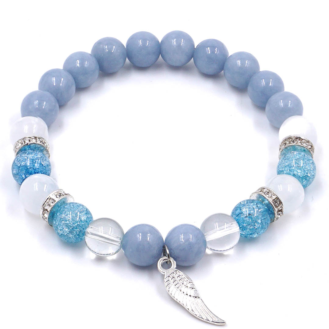 Higher Vibes - Angelit, Szelenit és Hegyikristály karkötő