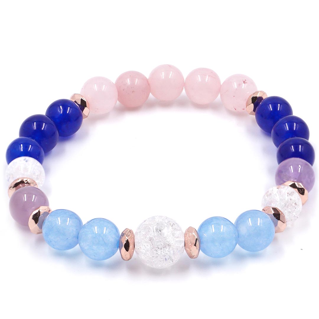 Hyacinth - ametiszt, rózsakvarc, achát és hegyikristály karkötő