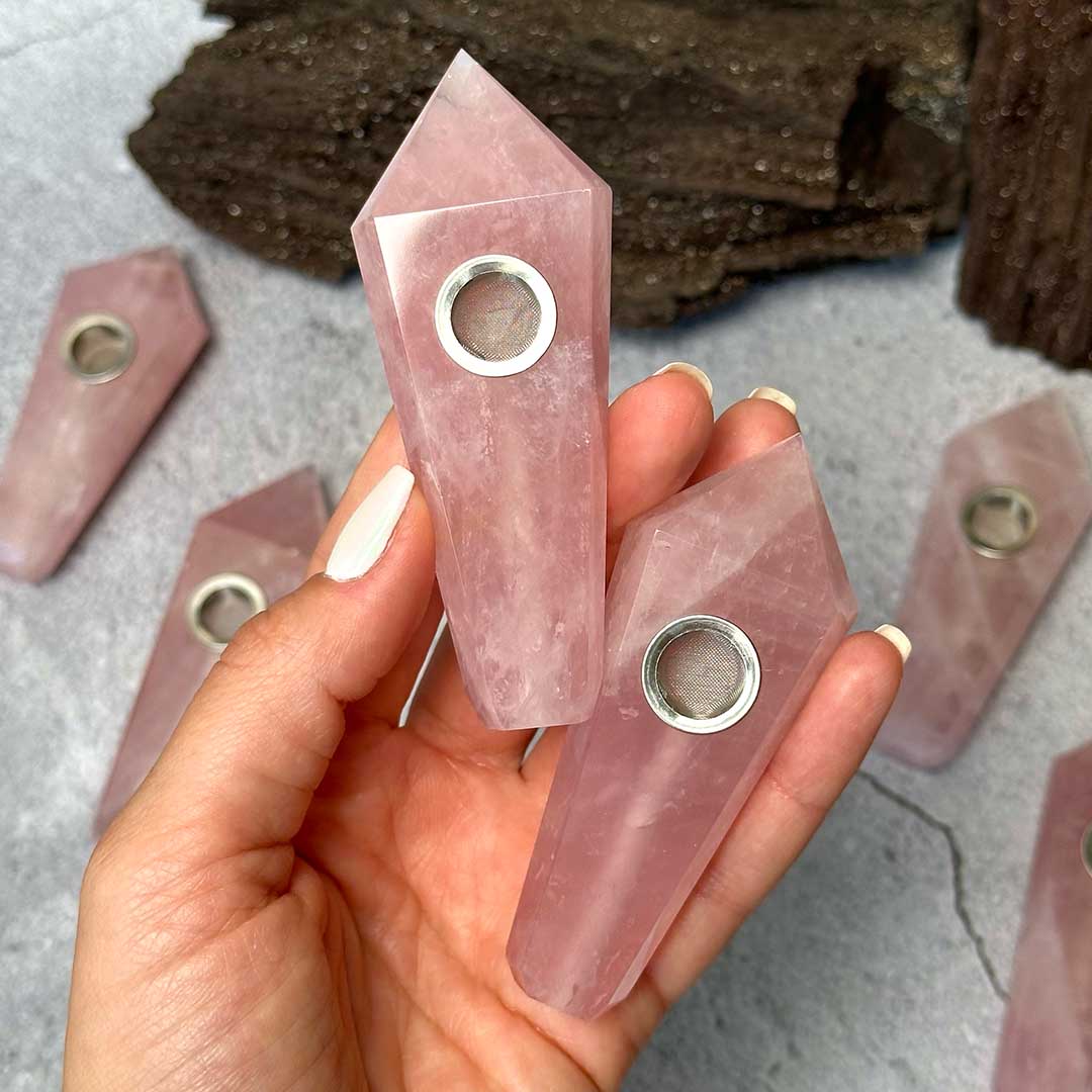 Rózsakvarc pipa/kúpfüstölő tartó