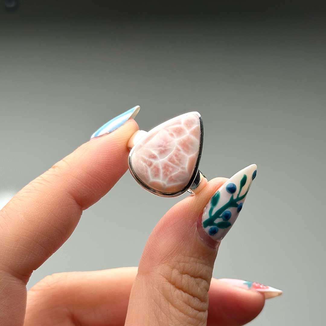 Pink Larimar - Thomsonit ezüst gyűrű (58-as)