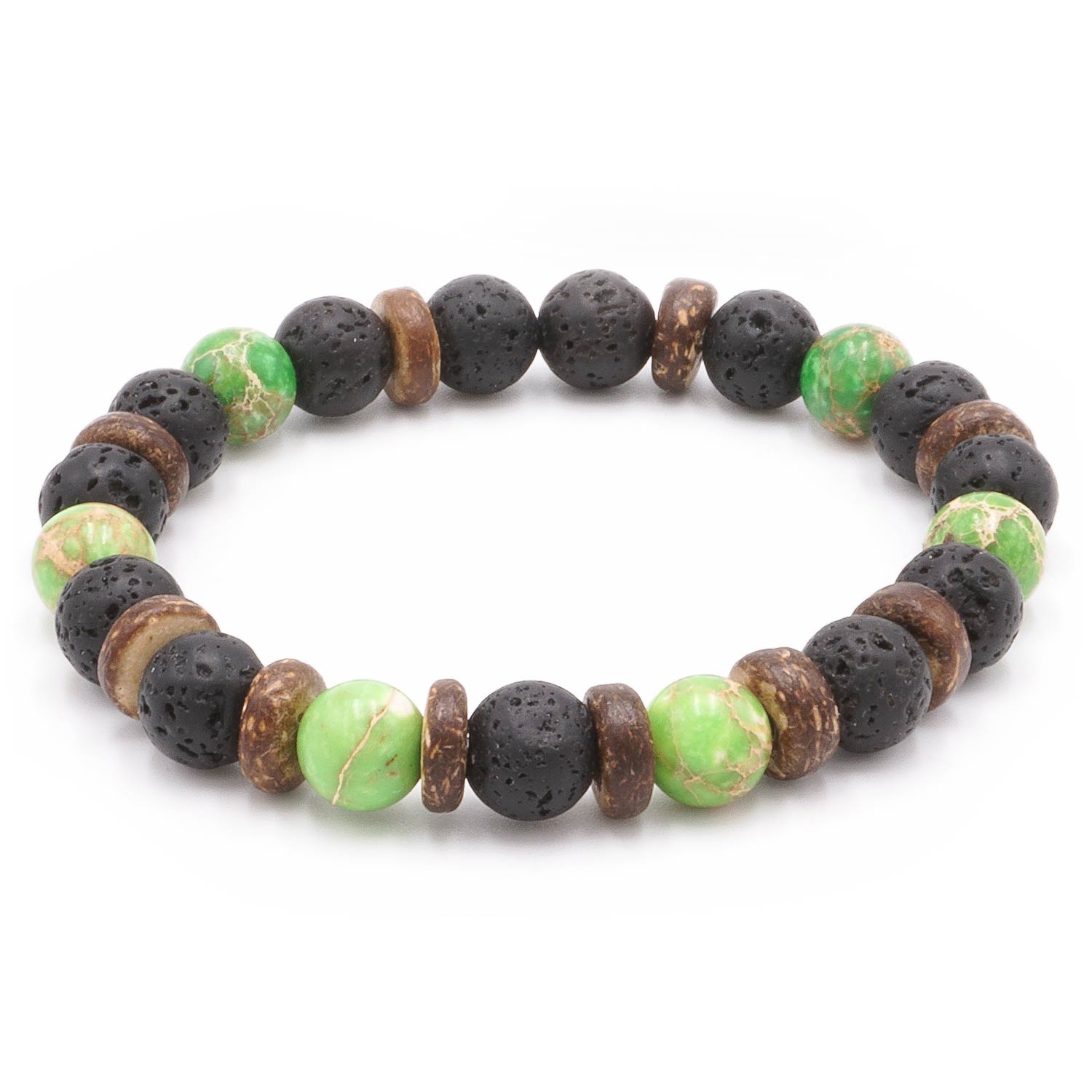 Surfing in Waikiki - Jáspis, láva és kókuszfa karkötő