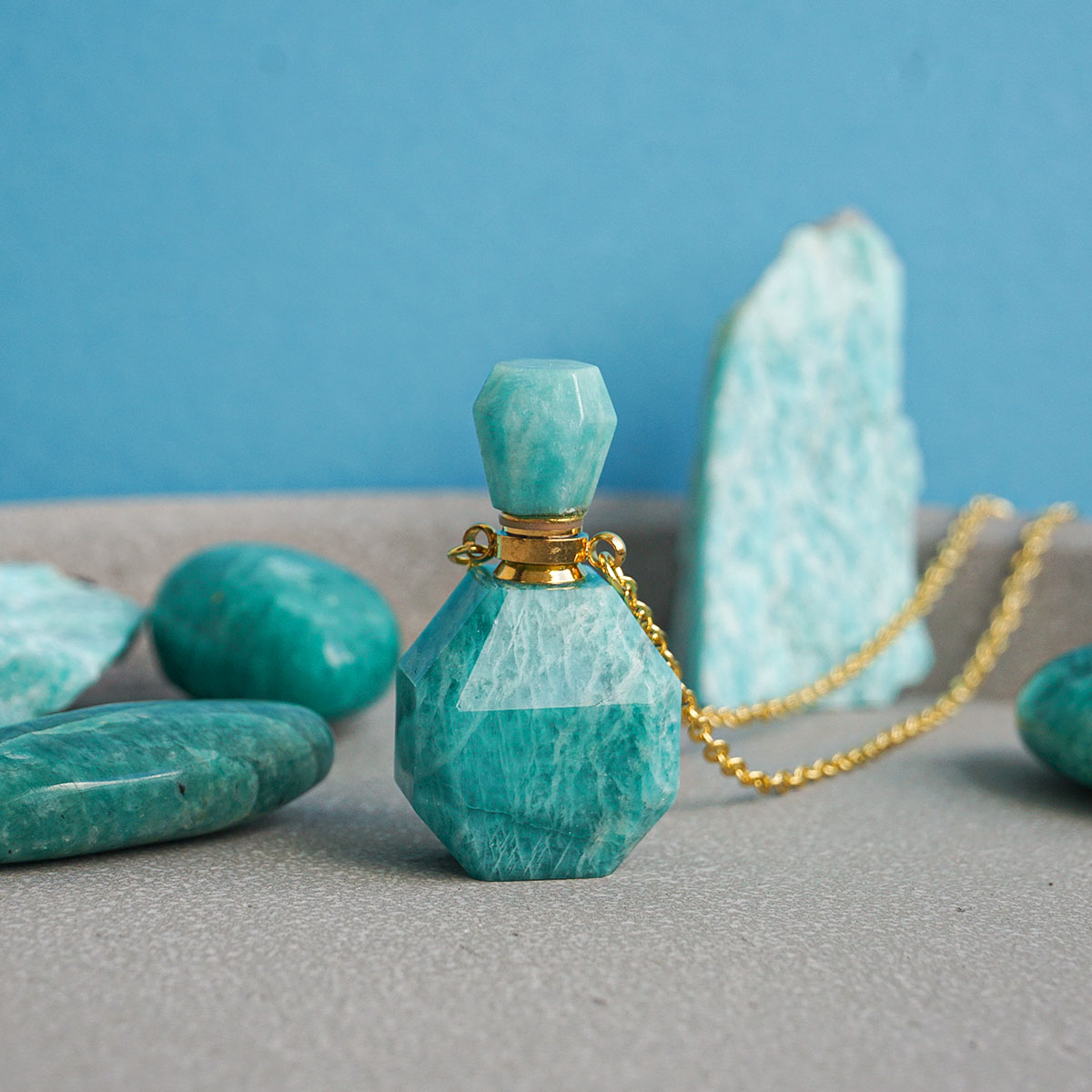 Amazonit parfüm nyaklánc - díszdobozzal!