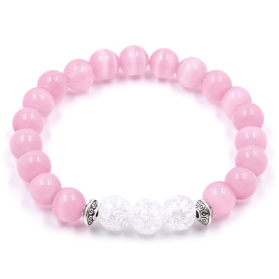 Aphrodite - Rózsaszín macskaszem és hegyikristály karkötő