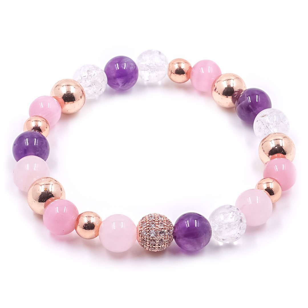 Arianell - Ametiszt, rózsakvarc, hegyikristály és rozé hematit, cirkóniával