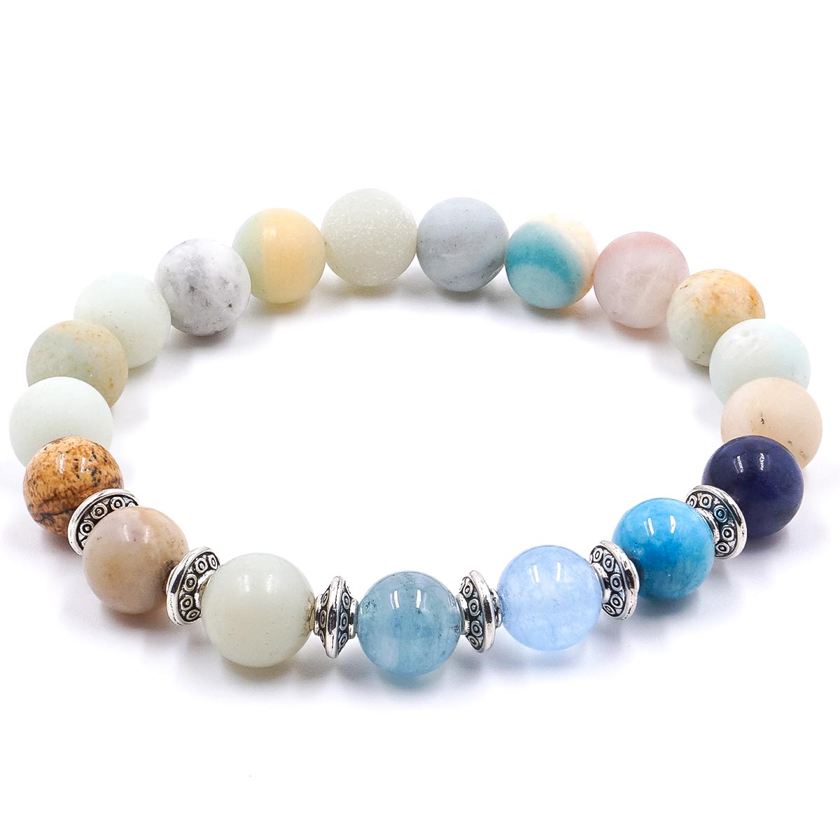 Coastal Waters - kvarcit karkötő jáspissal, akvamarinnal, apatittal