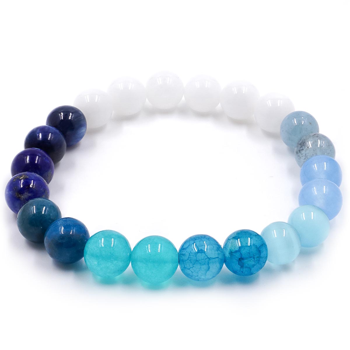 Shallow Waters - tejkvarc, akvamarin, lapis lazuli, apatit, tigrisszem és achát karkötő