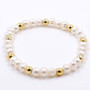 Pearl and Gold - tenyésztett gyöngy karkötő aranyszín hematittal