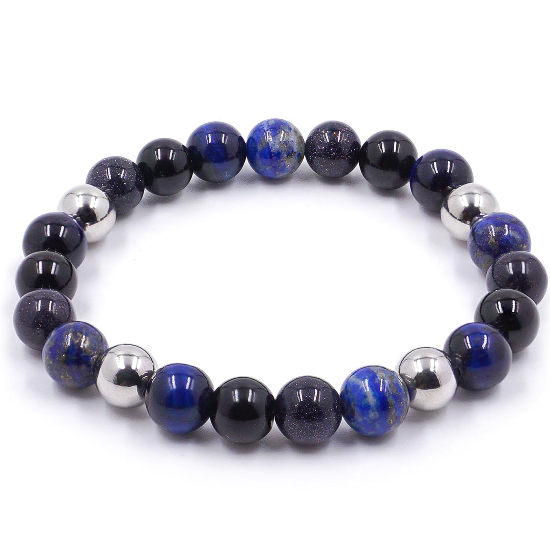 Halo - Kék homokkő, tigrisszem, lapis lazuli és ónix karkötő