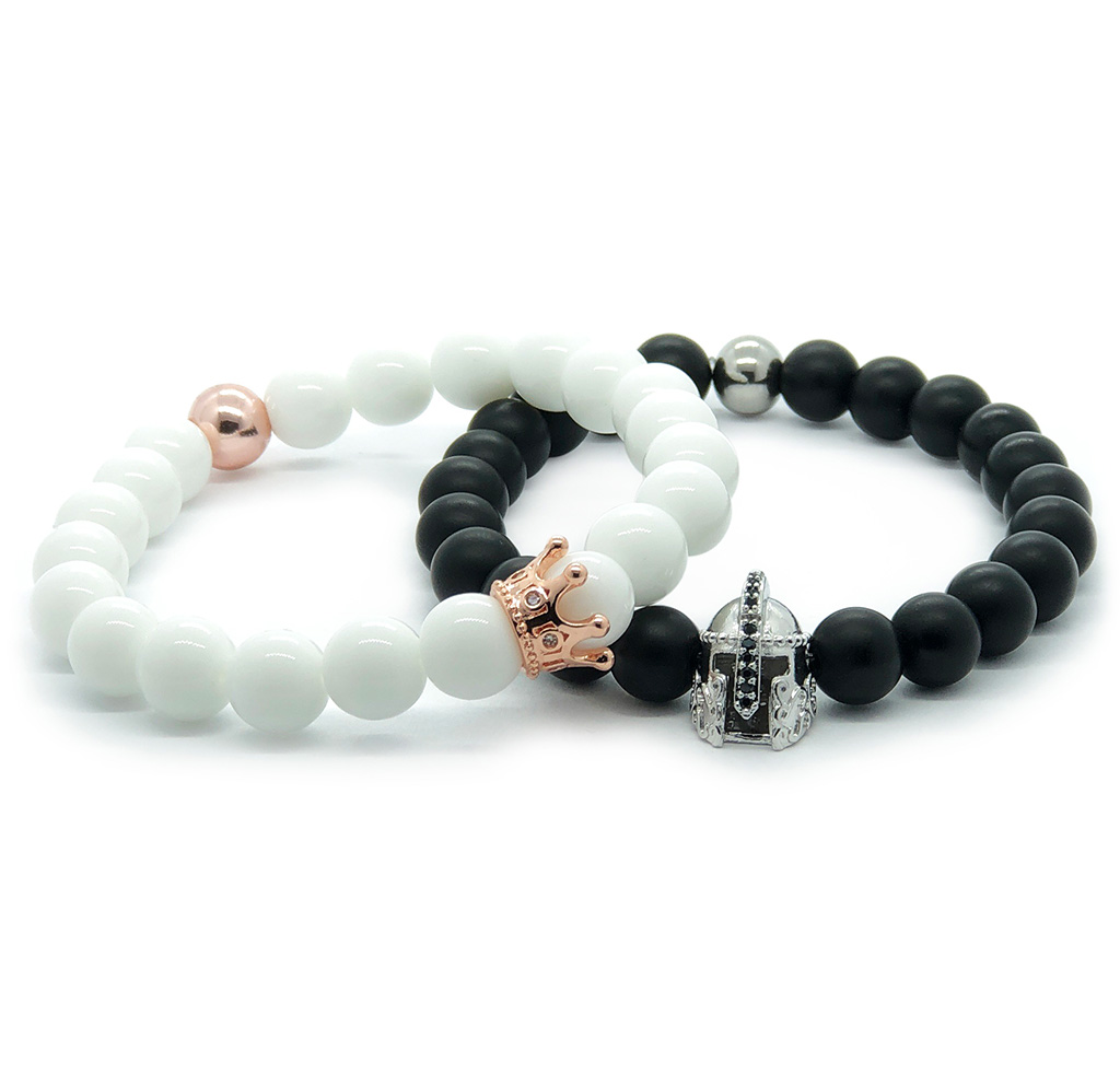 Herkules és Megara páros karkötő - Tejkvarc és Ónix