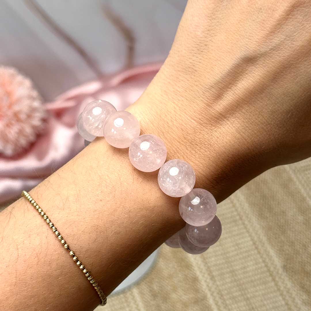 Rózsakvarc Grande Gems 14 mm-es nagyszemű karkötő