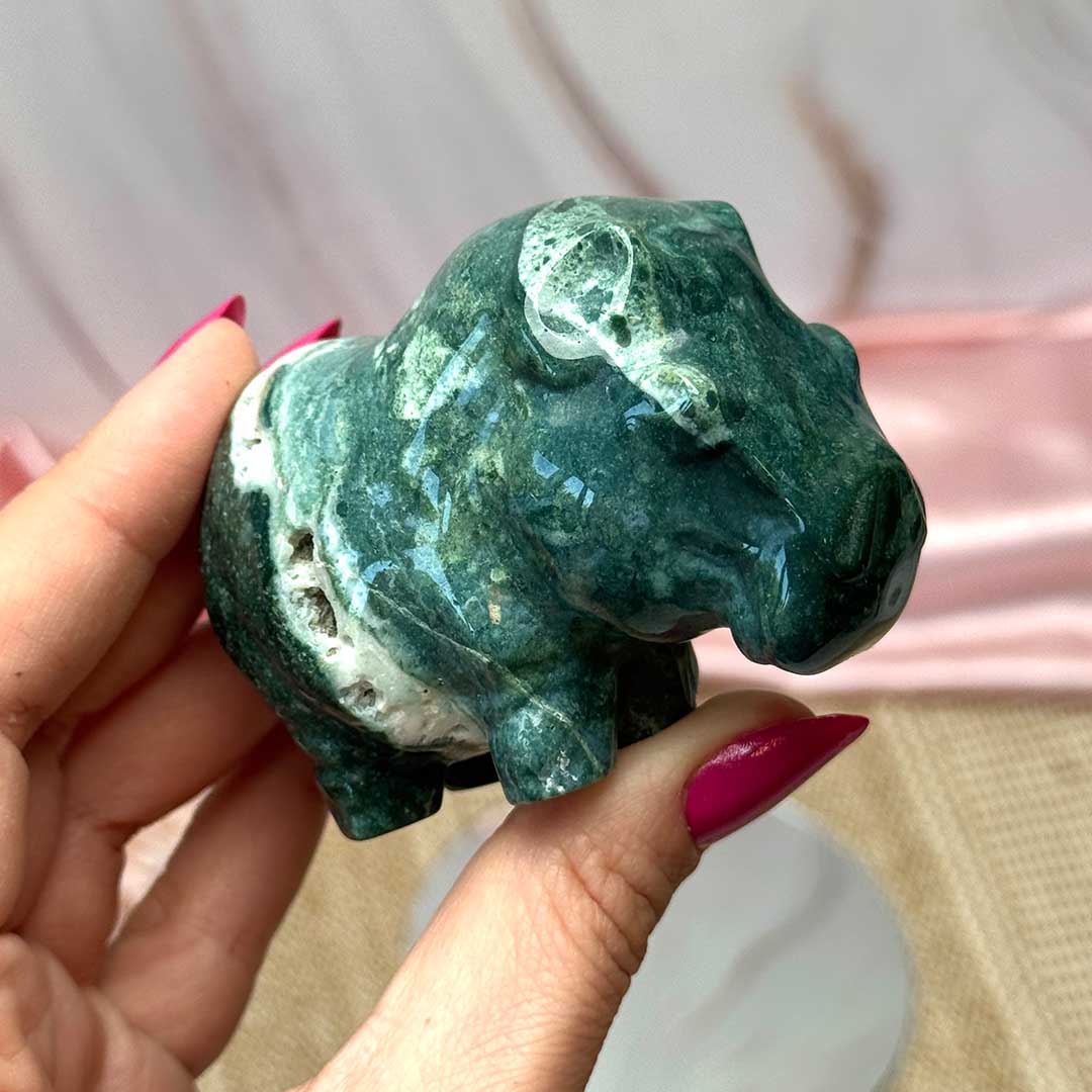 Indiai achát Víziló faragvány  - prémium