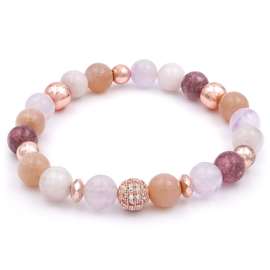 Born to be Famous - Kunzit, holdkő, levendula ametiszt és eperkvarc karkötő