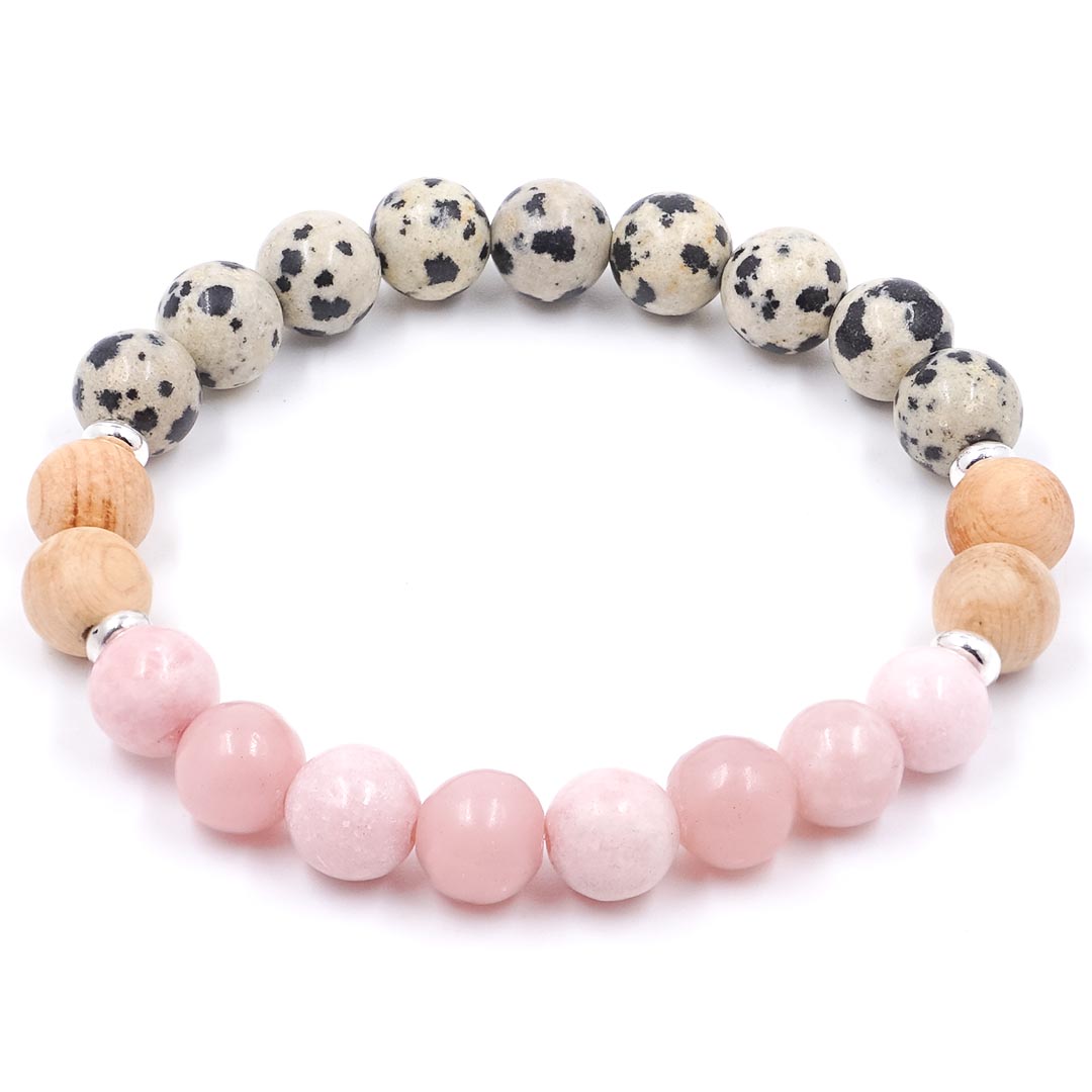 Daphne - Dalmata jáspis, Pink opál és Palo Santo karkötő