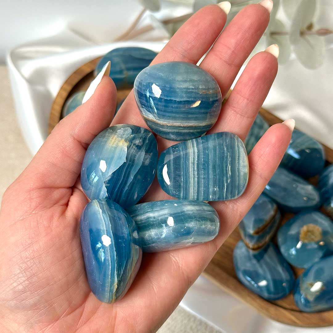 Lemurian Aquatine Kalcit marokkő - prémium, kézi csiszolás!