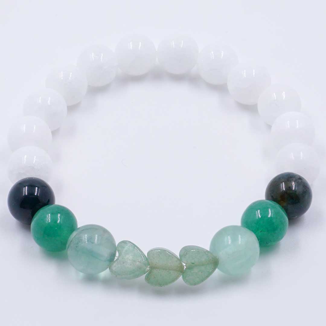 Olive You So Much - Aventurin, Tejkvarc, Fluorit és Moha Achát karkötő