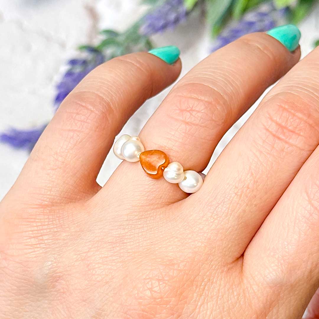Gyöngy gyűrű Narancs Aventurin szívvel