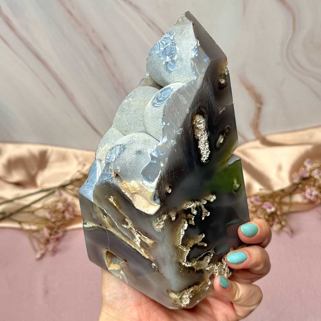 Vulkáni Achát óriás csiszolat - gömbkristályos, ritkaság! - Image 6