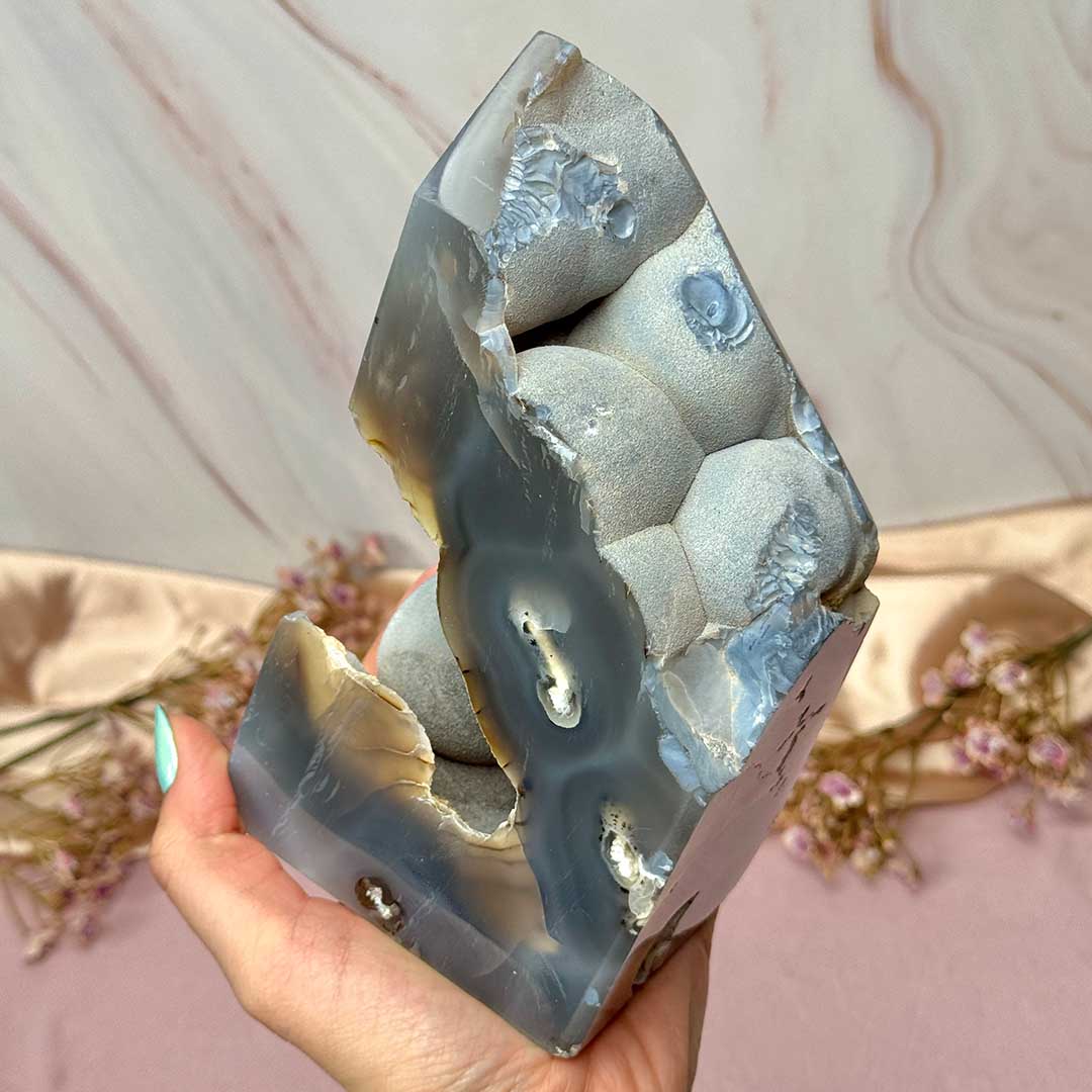 Vulkáni Achát óriás csiszolat - gömbkristályos, ritkaság! - Image 5