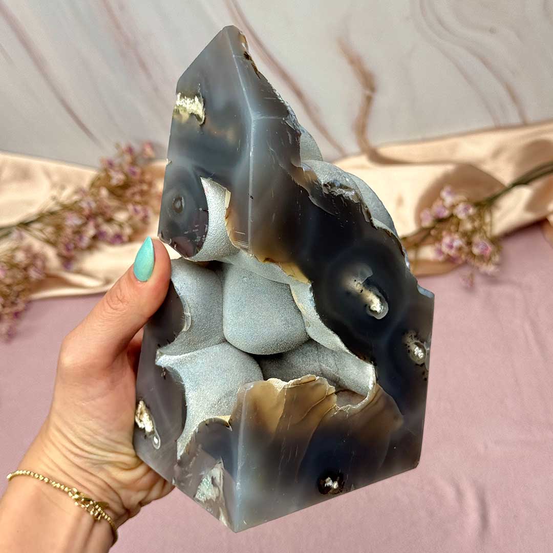 Vulkáni Achát óriás csiszolat - gömbkristályos, ritkaság! - Image 4