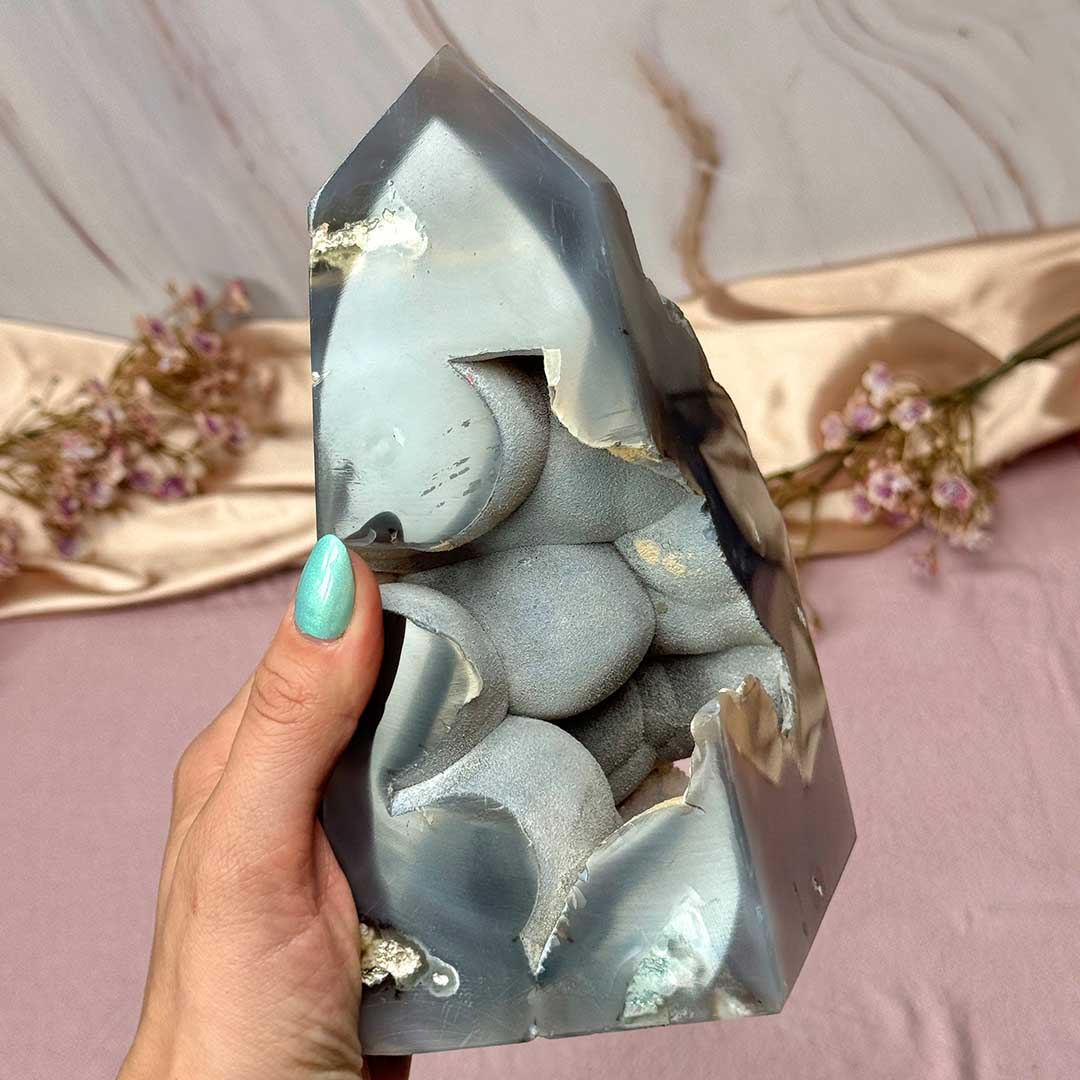 Vulkáni Achát óriás csiszolat - gömbkristályos, ritkaság! - Image 3