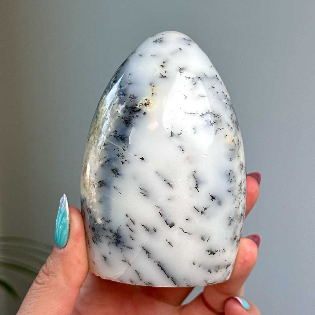 Merlinit/Dendrites Opál állvány, prémium csiszolat