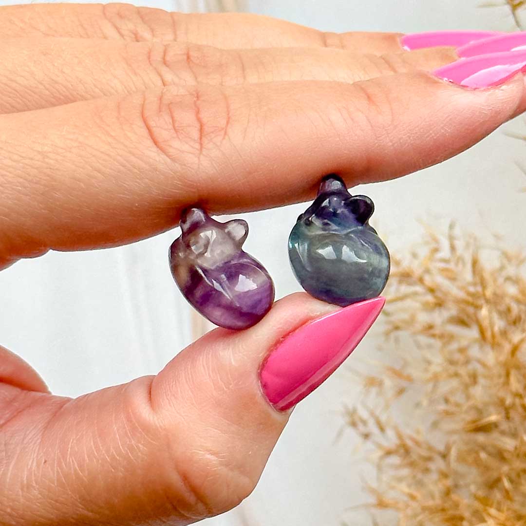 Összegömbölyödött cica Fluorit ásvány faragvány - Image 2