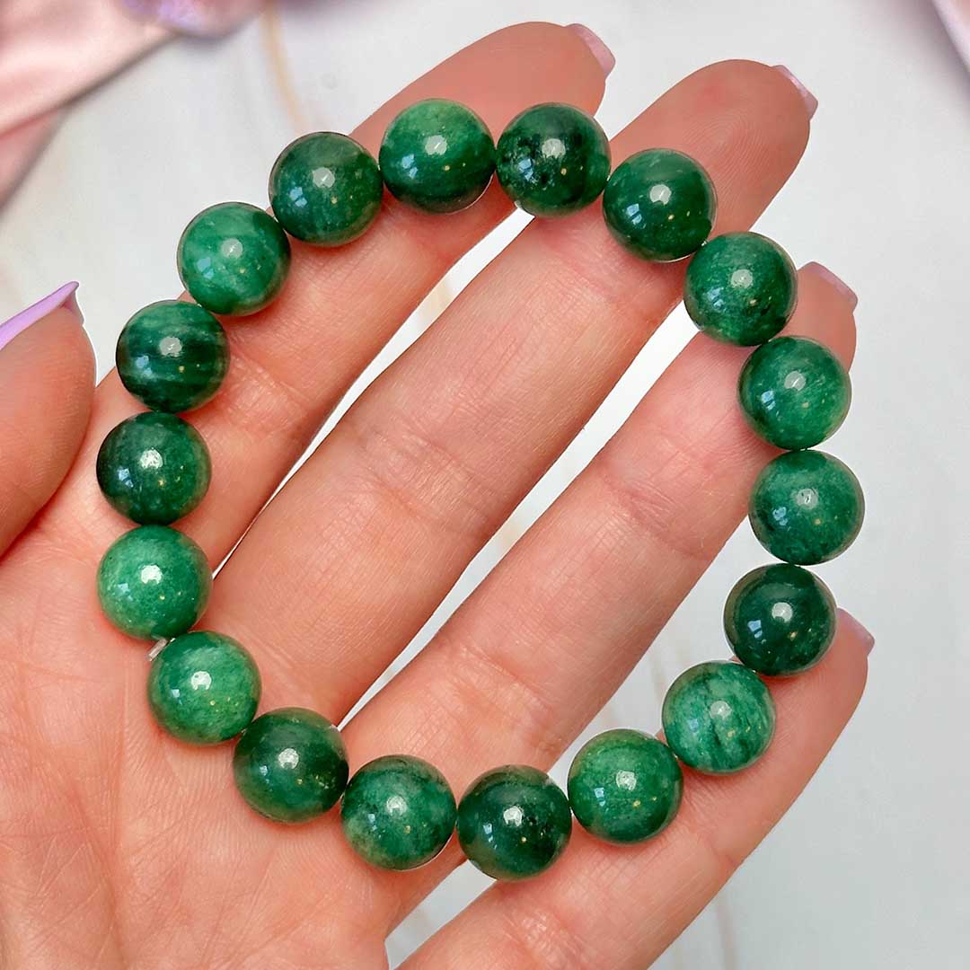 Fuchsit - Aventurin Pirittel Grande Gems 10 mm-es nagyszemű karkötő