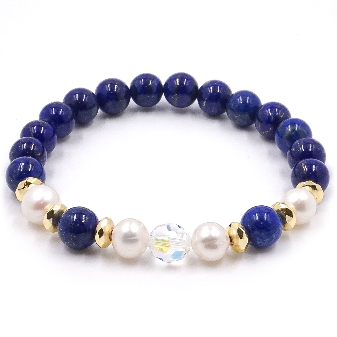 Grand bazaar of Istanbul - Lapis lazuli és gyöngy karkötő swarovski kristállyal