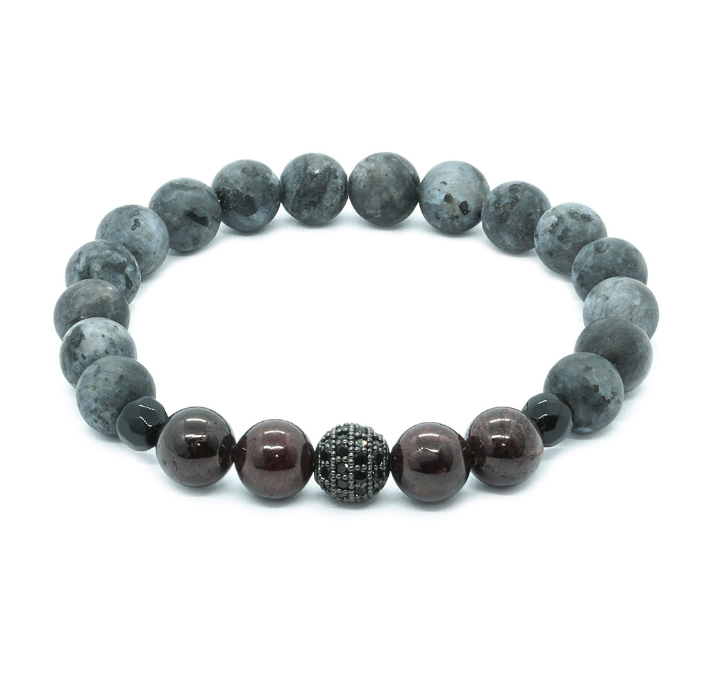 Larkin - Spektrolit és gránát karkötő cirkónia dísszel