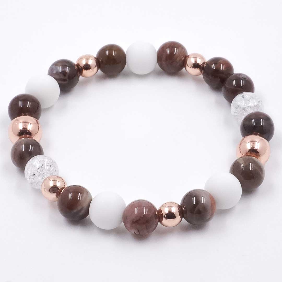 Mahagony - Faachát és Tejkvarc karkötő