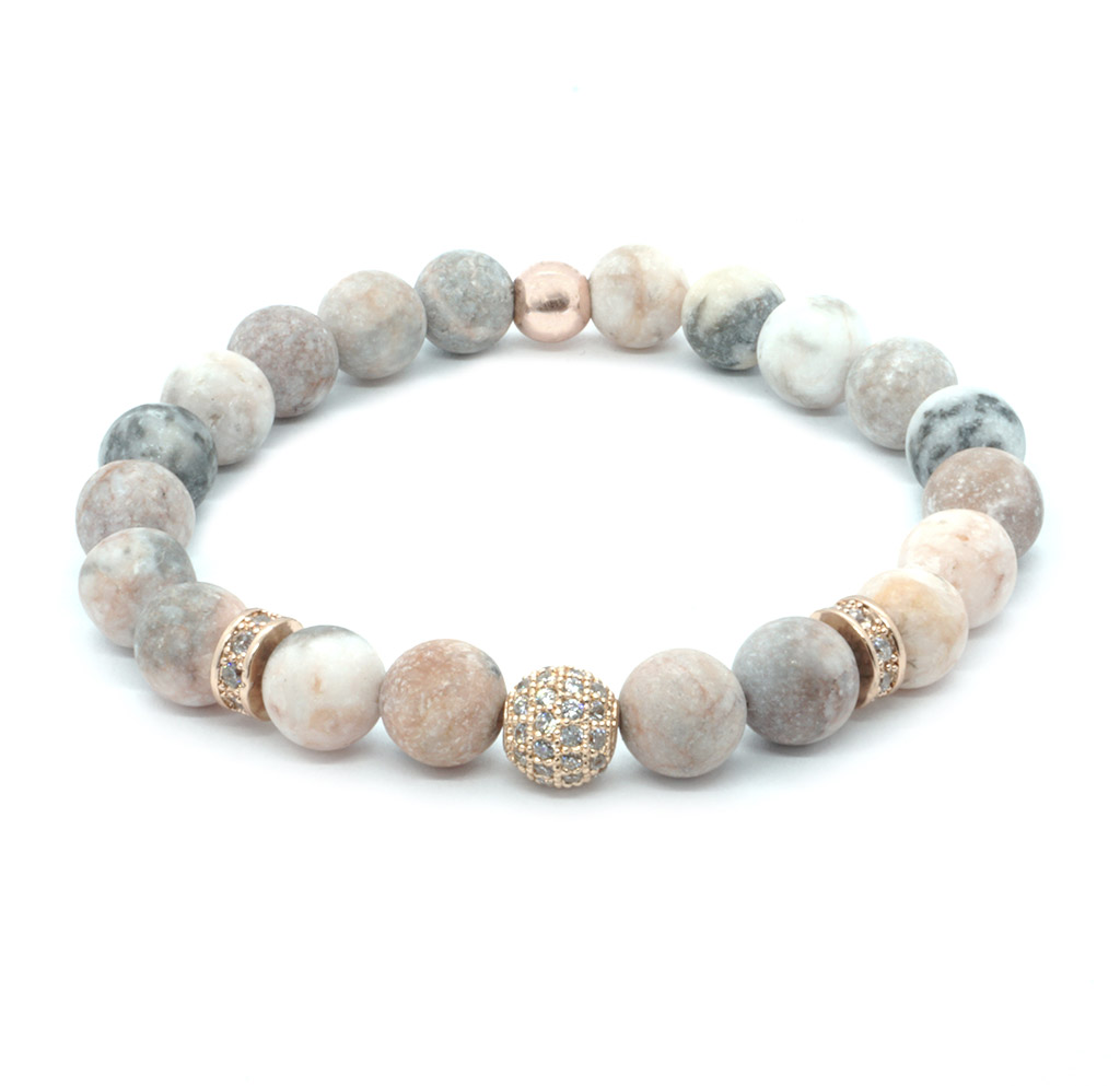 Peary - Rózsaszín zebrajáspis cirkónia díszekkel