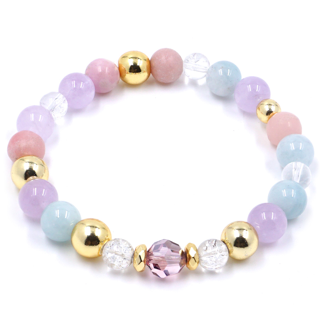 Candice - Akvamarin, Ametiszt és Pink Opál karkötő Swarovski kristállyal