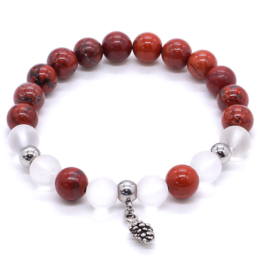 Rusty Seed - Breccsa Jáspis és Hegyikristály karkötő tobozzal