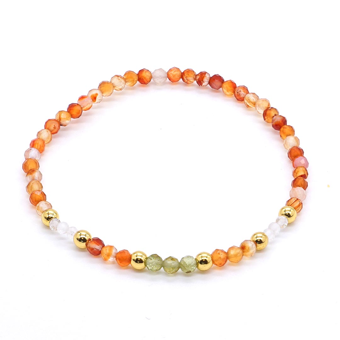 Golden Leaf - Karneol, Hegyikristály és Peridot karkötő