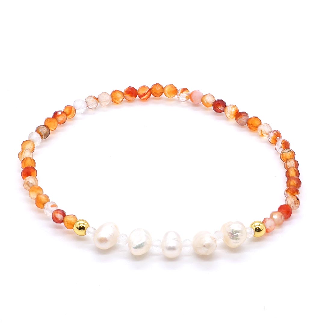 Autumn Pearl - Karneol, Hegyikristály és Tenyésztett gyöngy karkötő