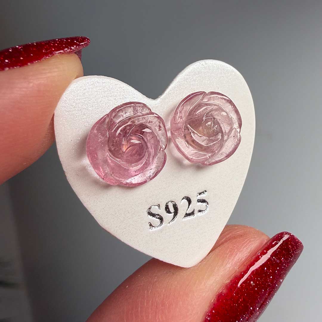 Turmalin Rózsa alakú fülbevaló - ezüst foglalattal! (3)