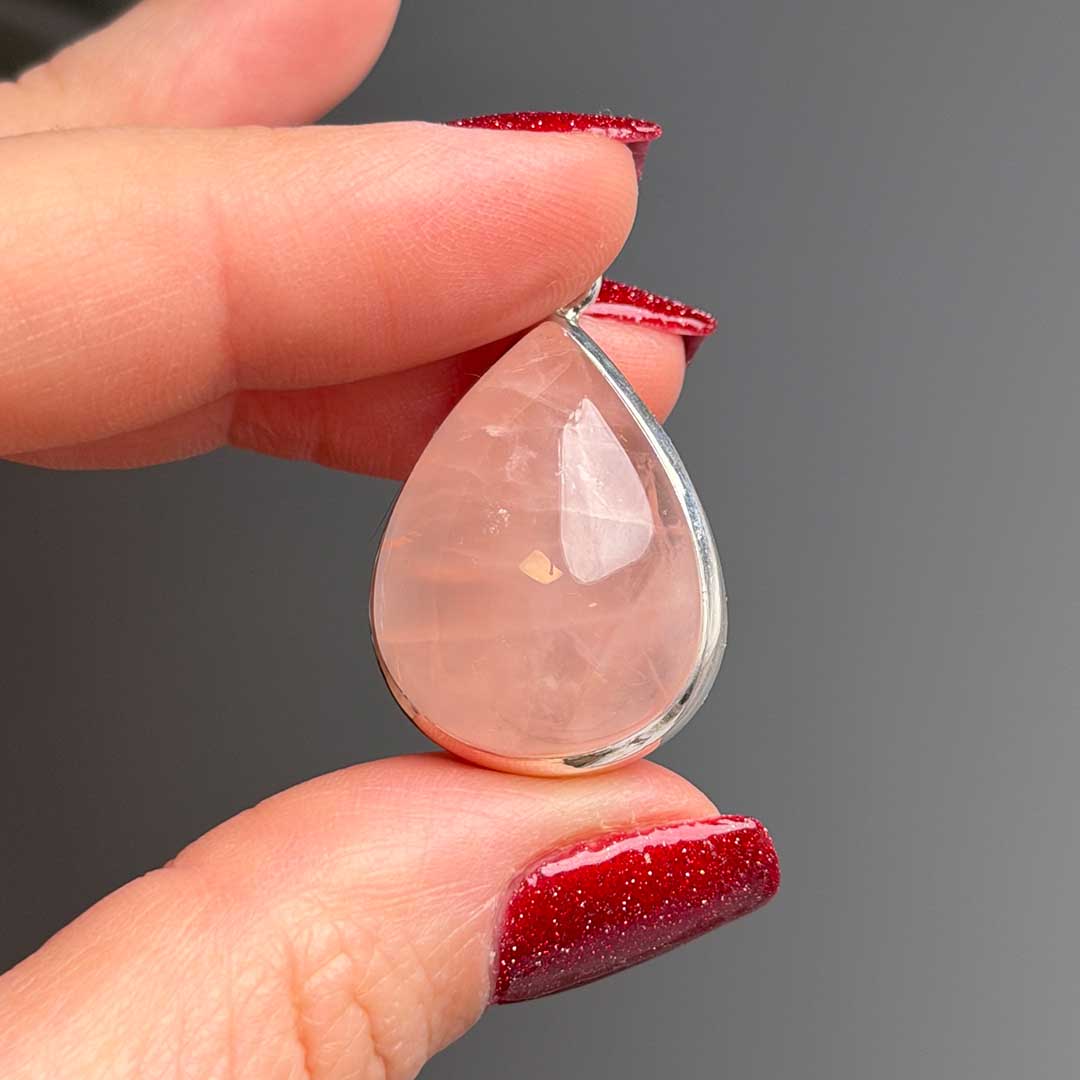 Rózsakvarc ezüst medál - rozsdamentes acél lánccal! (1)