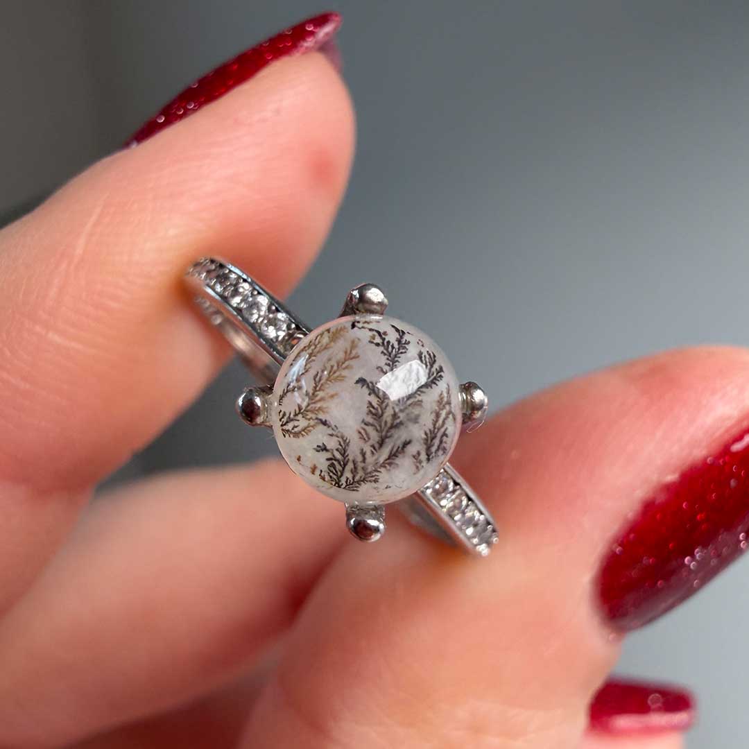 Dendrites achát ezüst gyűrű - állítható méret!