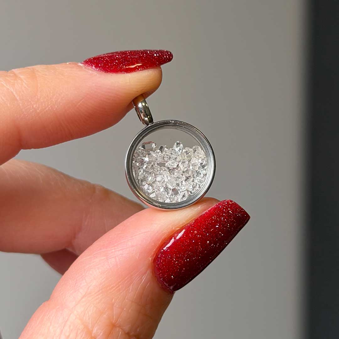 Herkimer gyémántos üveg medál - rozsdamentes acél lánccal