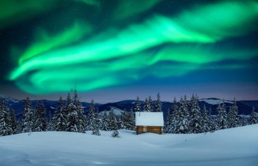 Fantastic landscape with northen light