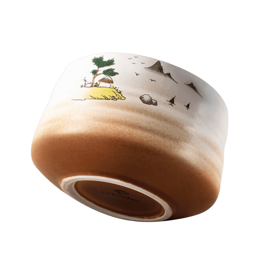 Japán tájkép kerámia matcha tál és chasen tartó - Image 3