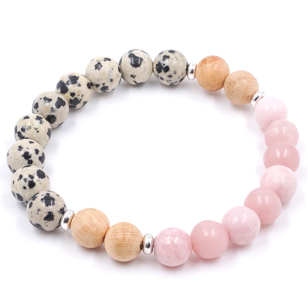 Daphne – Dalmata jáspis, Pink opál és Palo Santo karkötő Palo Santo kapszulakollekció , ásvány 2