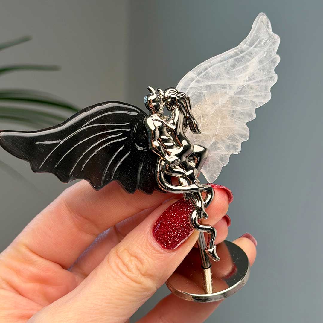 Midnight Lace Obszidián  Ördög és Hegyikristály Angyal állvány