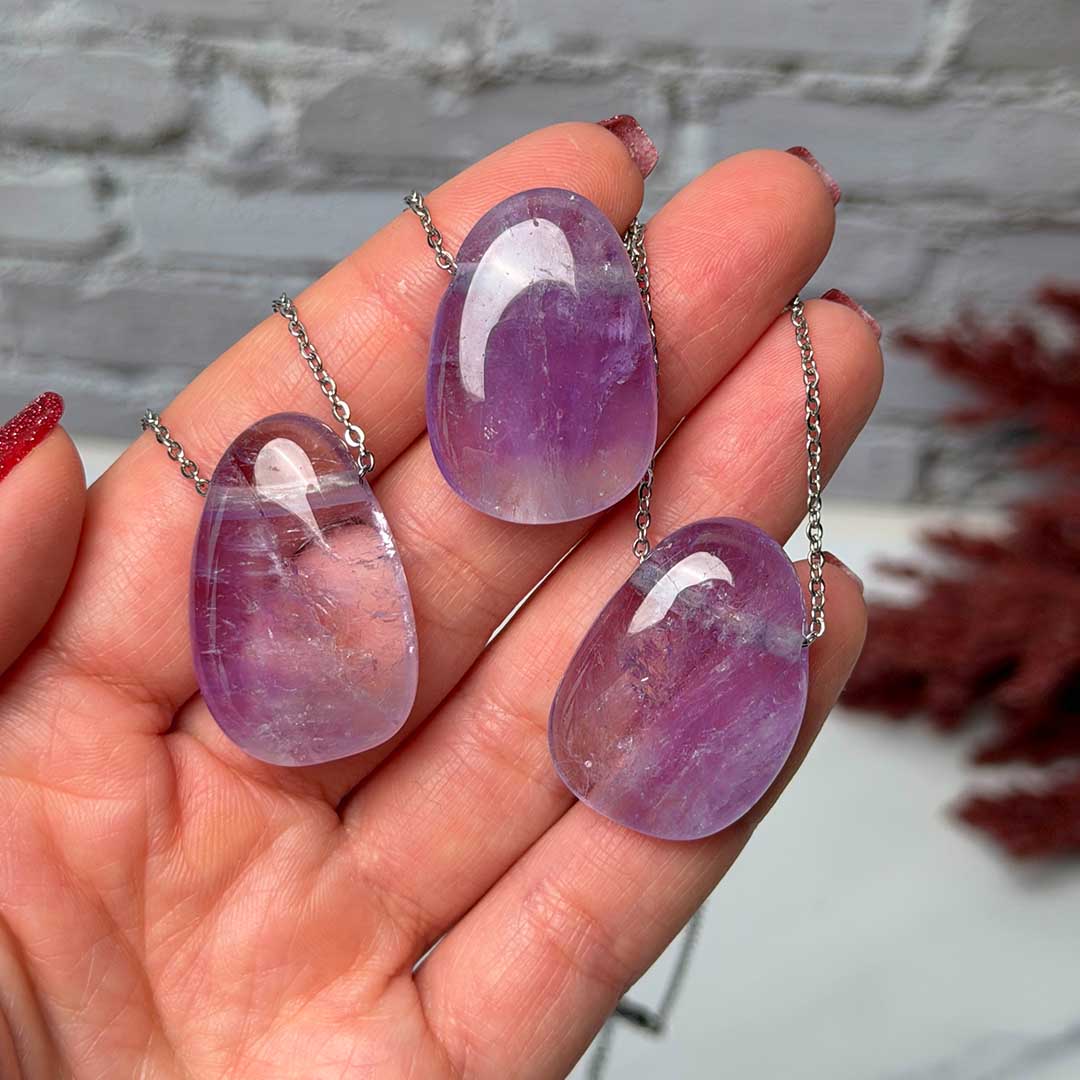 Ametiszt medál - rozsdamentes acél lánccal!