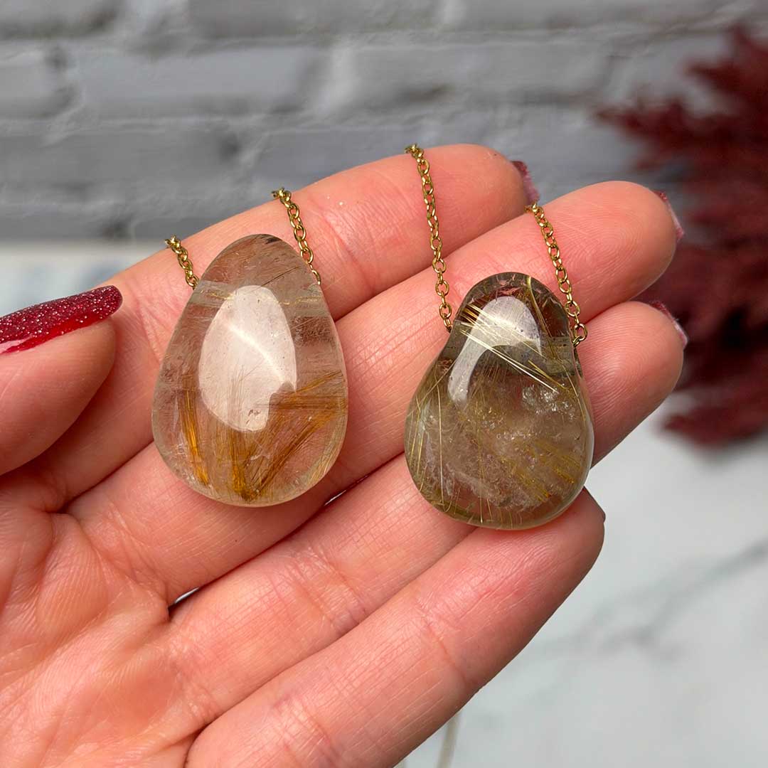 Rutilkvarc medál - rozsdamentes acél lánccal! (arany színben)