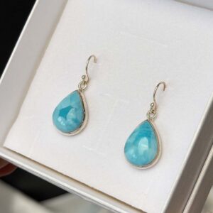 Larimar prémium drágaköves ezüstfülbevaló - termékfotó 1