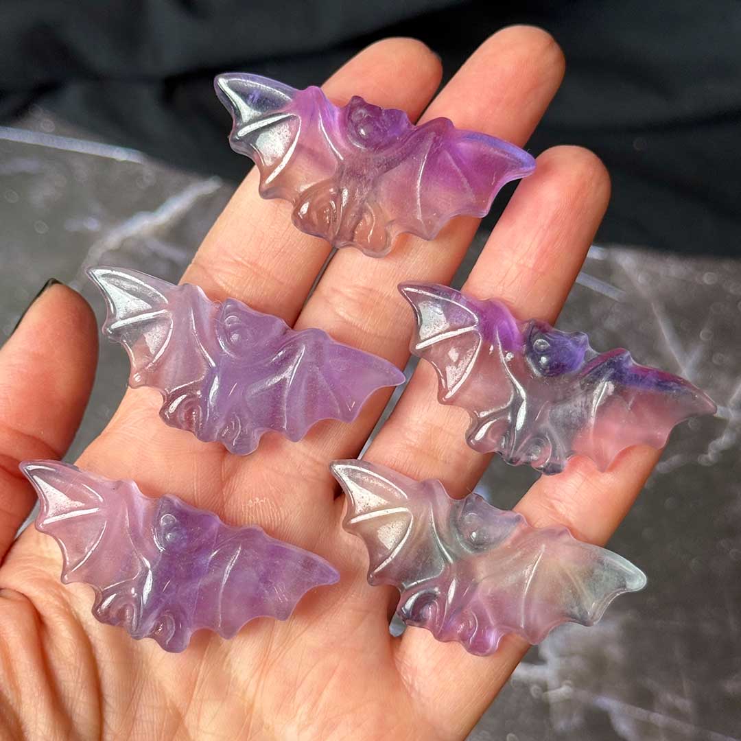Lila Fluorit denevér faragvány