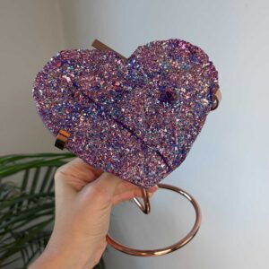 Pink Aura kvarc óriás szív csiszolat rosegold állványon - Angyal aura kvarc - Egyedi termékek - termékfotó 1